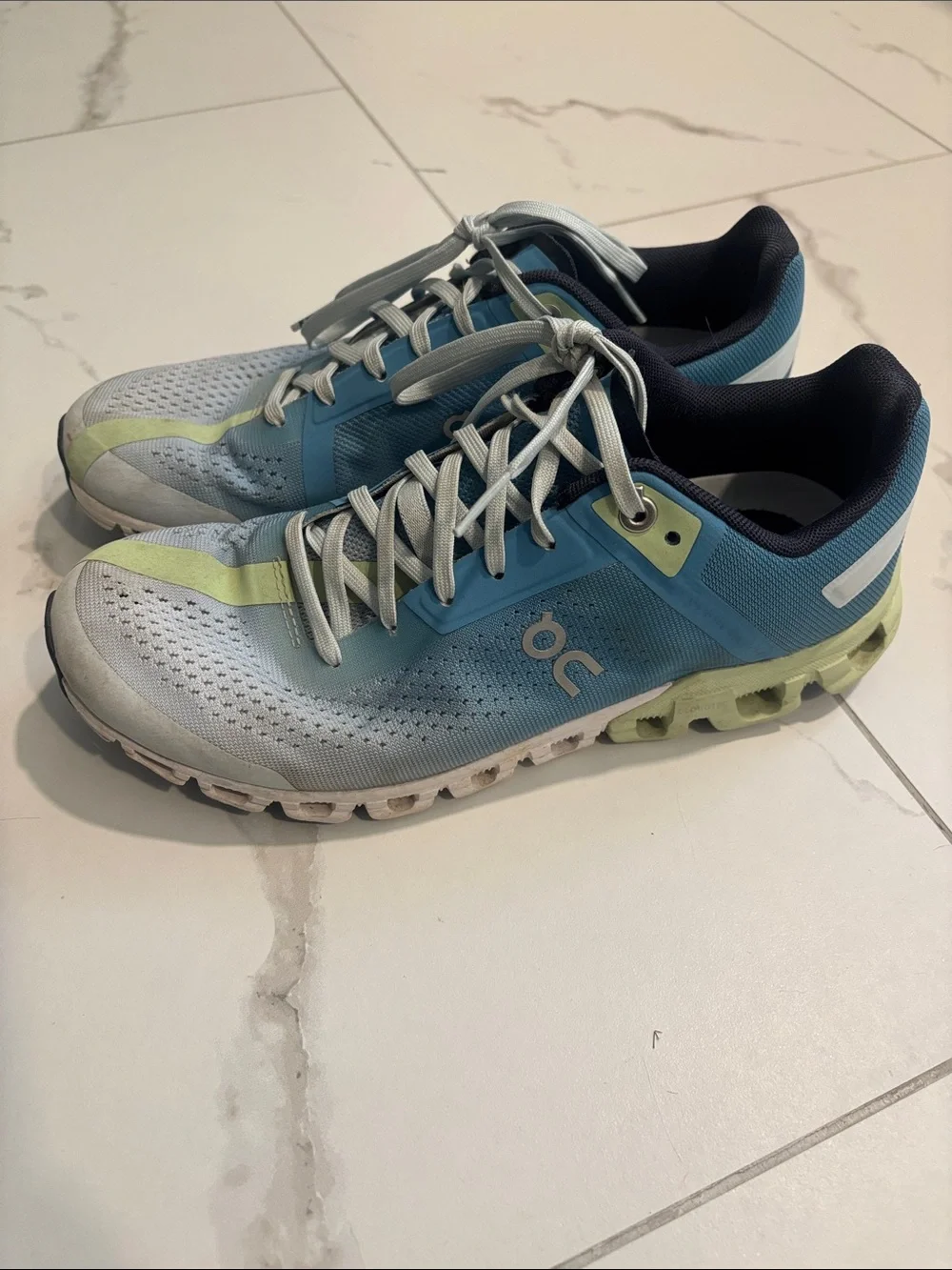 On Running Women's Light Blue and Lime Athletic Shoes
